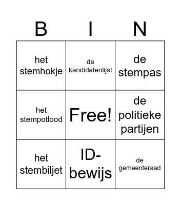 Gemeenteraadsverkiezingen Bingo Card