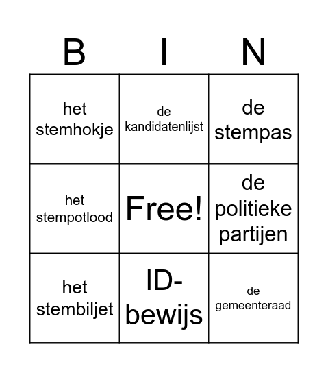 Gemeenteraadsverkiezingen Bingo Card