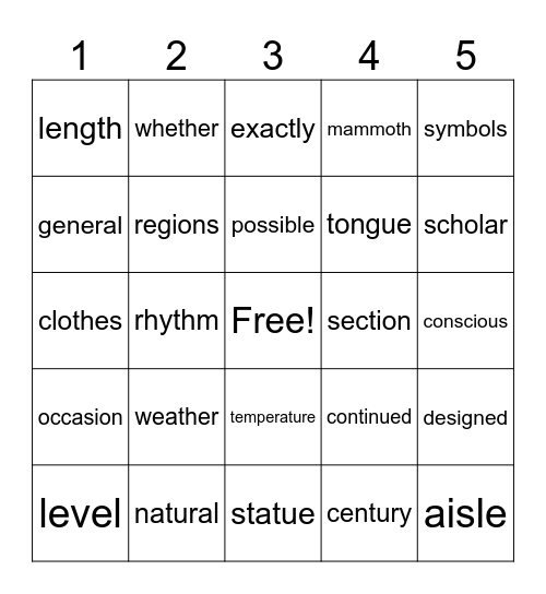 Word Bingo 4 Bingo Card