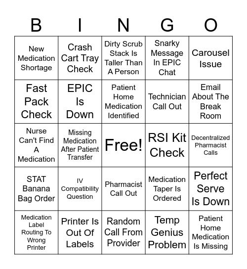 March Central Pharmacy Bingo Card