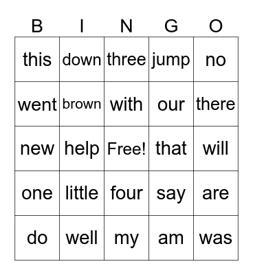 HEART WORD BINGO (1-64) Bingo Card