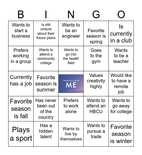 "Future Me" Bingo Card