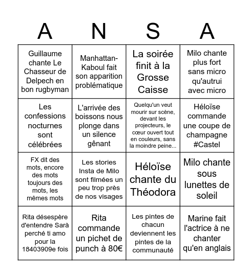 Karaoké Ansa Bingo Card