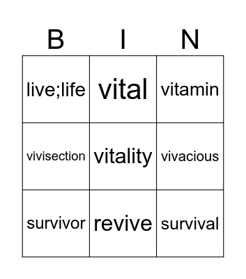 Vit;Viv Bingo Card
