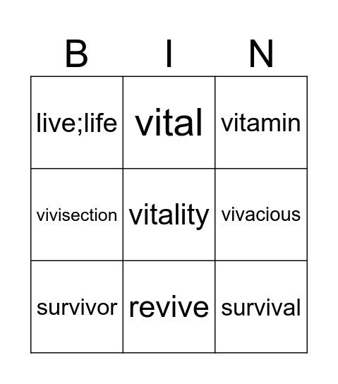Vit;Viv Bingo Card