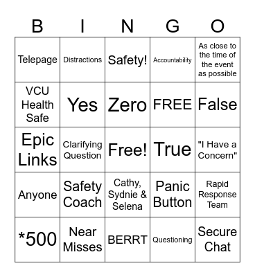 Patient Safety Week Bingo Card