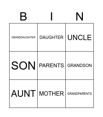 FAMILY Bingo Card