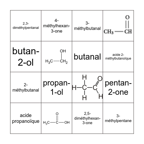 BINGO des molécules organiques Bingo Card