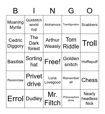 Harry Potter Bingo Card