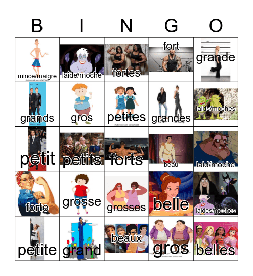 Adjectives Bingo 2 Physical Mixed (no hair) Bingo Card
