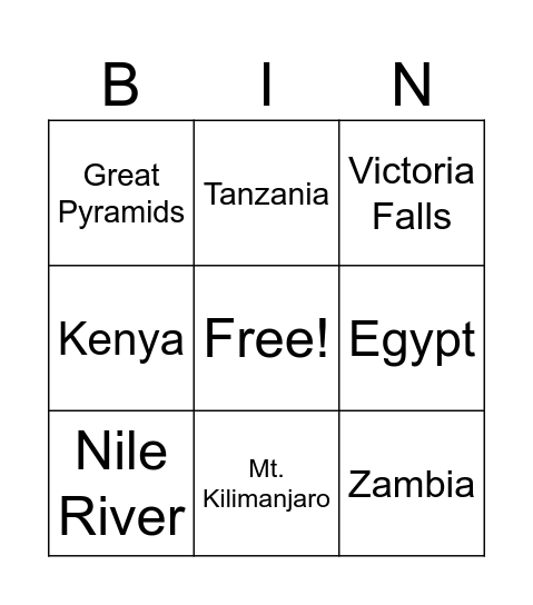 Rami is in Africa Bingo Card