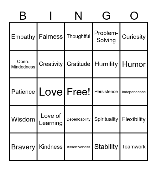 Personal Strengths Bingo Card