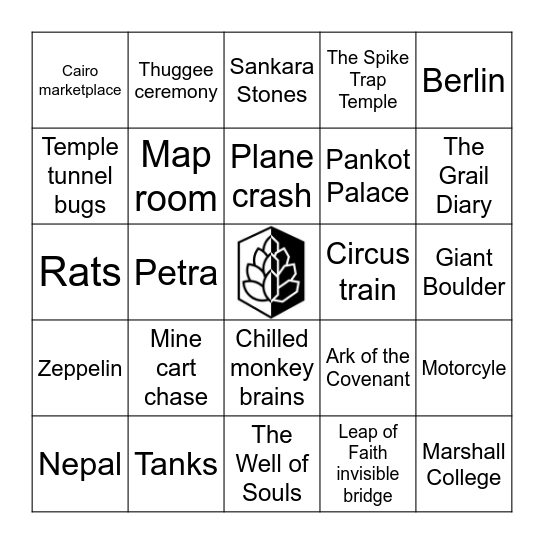 Indiana Jones - Places & Things Bingo Card