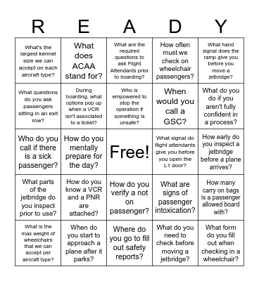 Safety Day Bingo Card