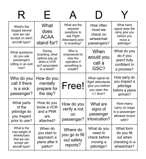 Safety Day Bingo Card