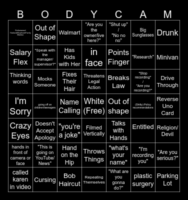 BODYCAM BINGO Card
