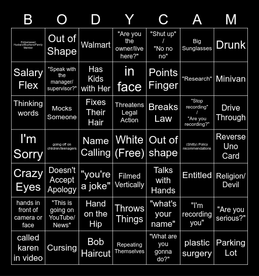 BODYCAM BINGO Card