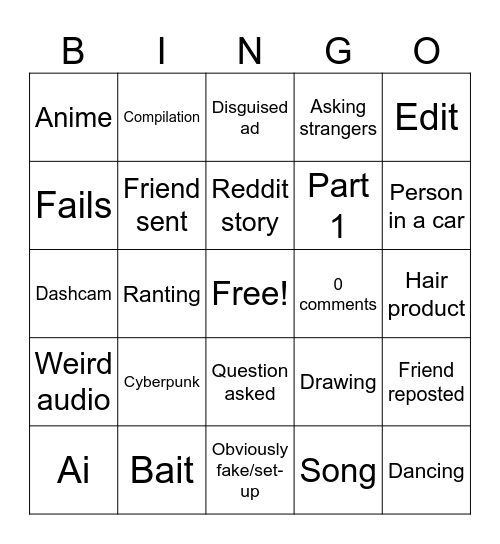 Tiktok Scrolling Bingo Card