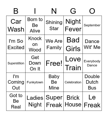 Boogie Fever Bingo Card