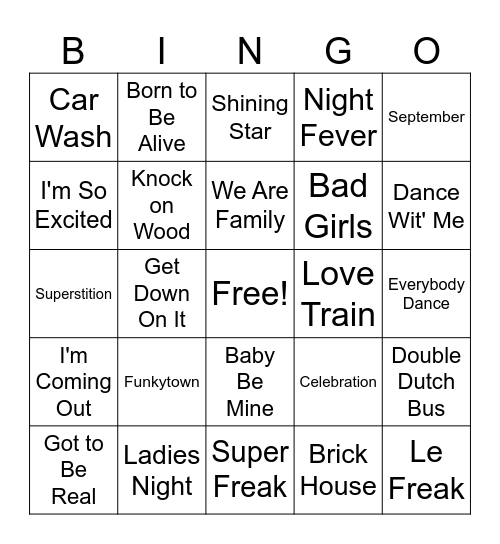 Boogie Fever Bingo Card