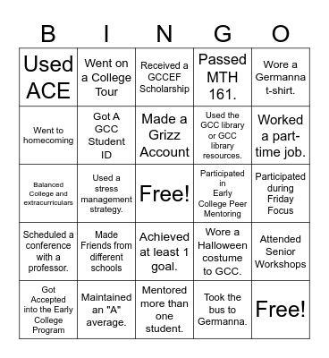 Early College Bingo Card