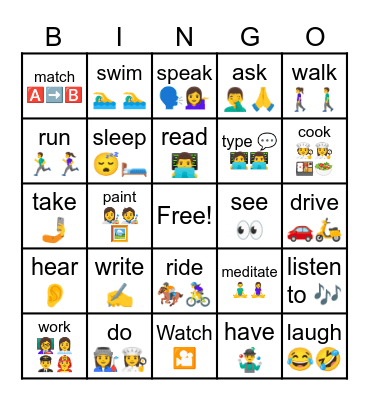 Base form verbs Bingo Card