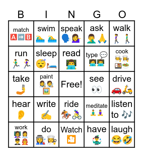 Base form verbs Bingo Card