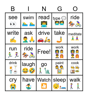 Base form verbs Bingo Card
