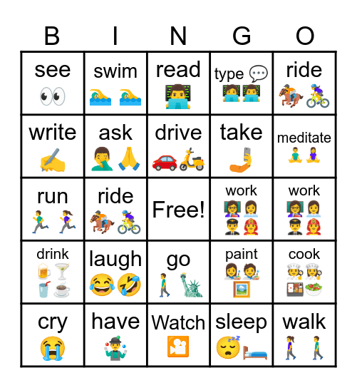 Base form verbs Bingo Card