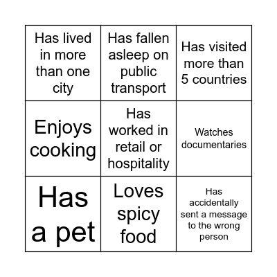 Human Bingo Card