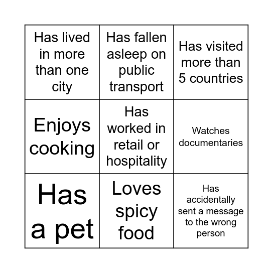 Human Bingo Card