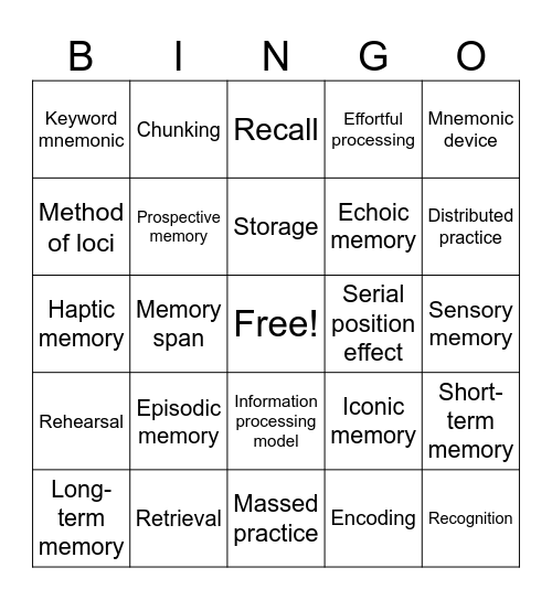 Unit 6: Memory Bingo Card