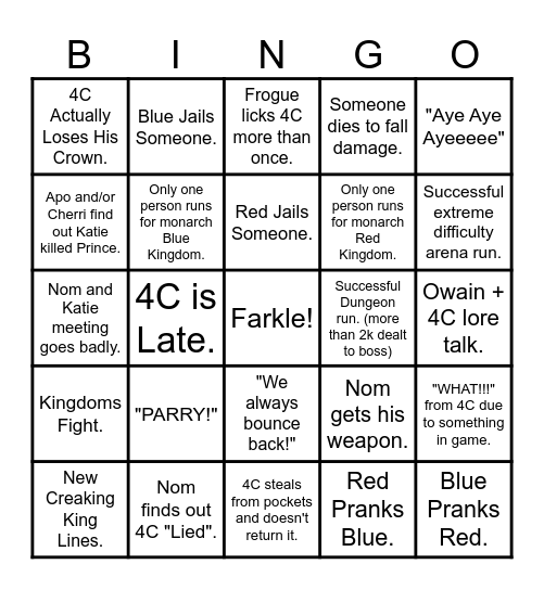 Lore Thursday Bingo Card