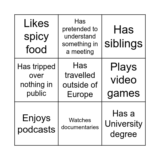 Human Bingo Card