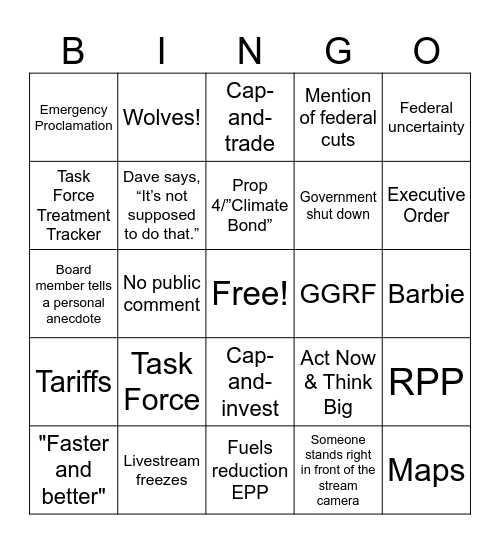 March 2026 Board Meeting Bingo Card