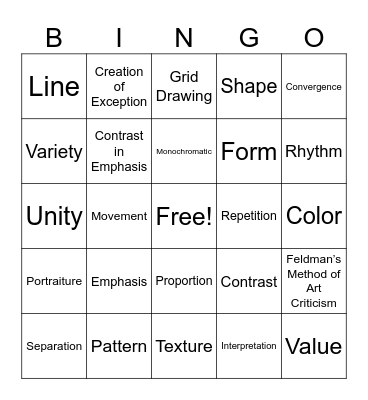 Art 2 Bingo Card