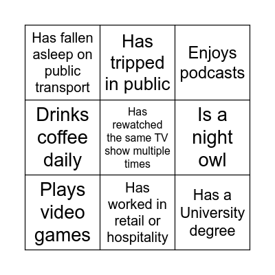 Human Bingo Card
