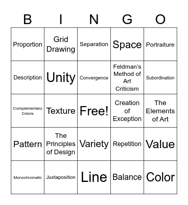 Art 2 Bingo Card