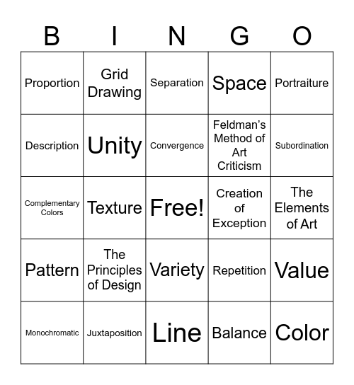 Art 2 Bingo Card