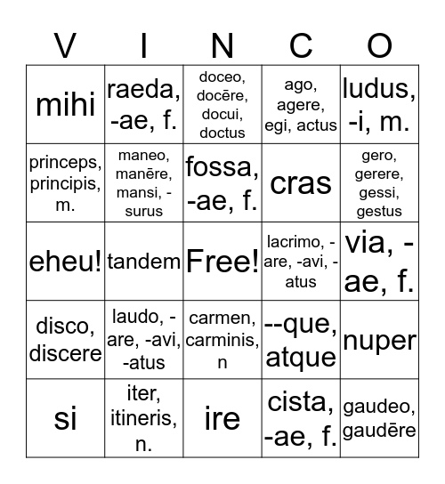 Unit 6 Vinco Bingo Card