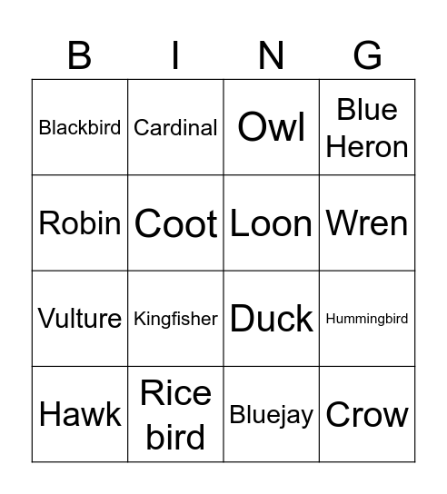 birb Bingo Card