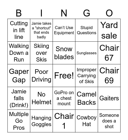 Jamie Bachelor Bingo Card