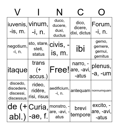 Unit 7 Vinco Bingo Card