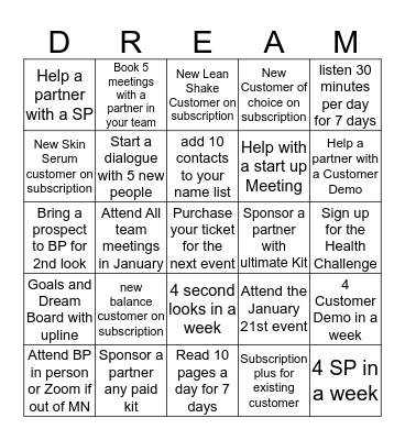 Team Change Life Bingo Card