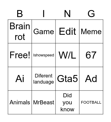 Untitled Bingo Card