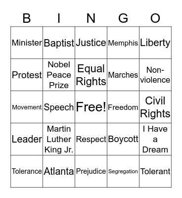 Martin Luther King Jr. Bingo Card