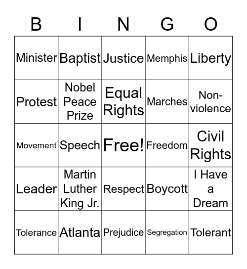 Martin Luther King Jr. Bingo Card