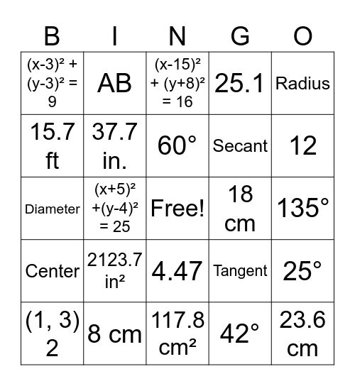 Circle Review Bingo Card