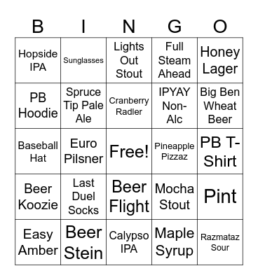 Perth Brewery Bingo Card