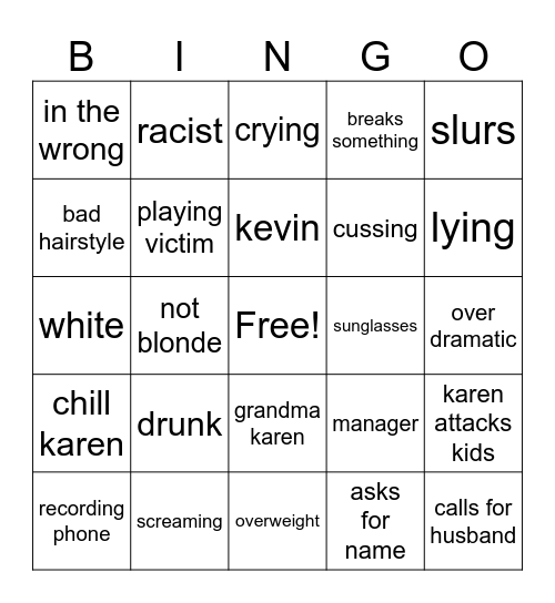 karen bingo Card